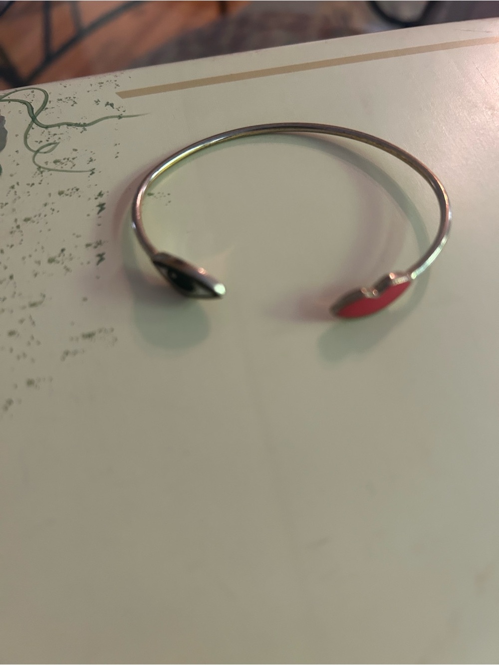 Minimal Open Cuff Enamel Bracelet with Black and Red Accents - Women Jewelry